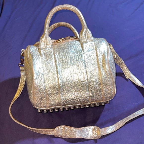 Alexander Wang  Rocco Gold Leather Crossbody Bag Gold Studded Bottom - Picture 8 of 17